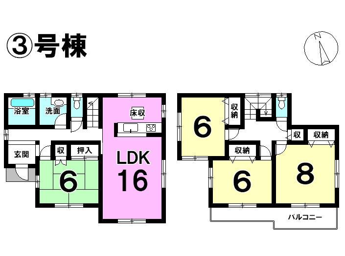 Floor plan. 19.9 million yen, 4LDK, Land area 209.59 sq m , Building area 105.15 sq m All rooms have 6-mat more, Per yang is good south-facing