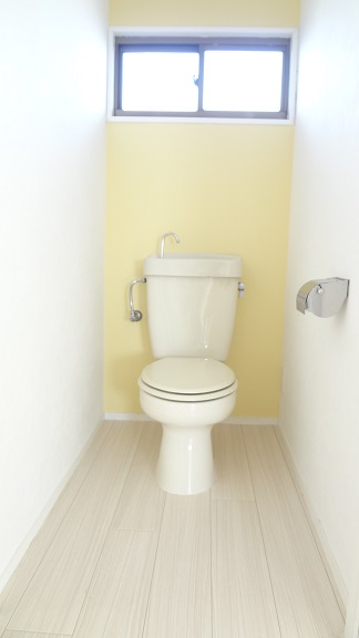 Toilet. Small window even with bright toilet. Yellow Cross also pretty