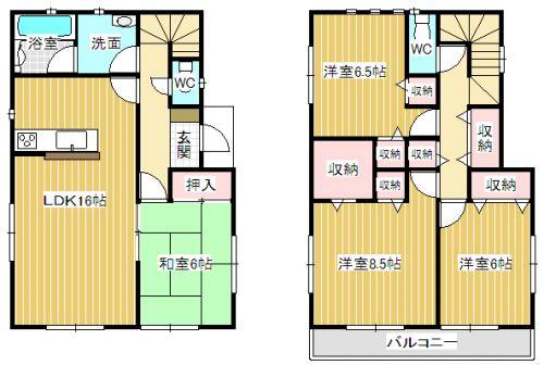 Floor plan. 18,800,000 yen, 4LDK, Land area 264.84 sq m , Building area 104.49 sq m all rooms Corner Room! 