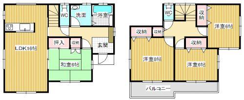 Floor plan. 18.5 million yen, 4LDK, Land area 283.54 sq m , Building area 105.15 sq m Zenshitsuminami facing & corner room! 