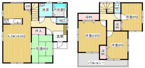 Floor plan. 19.5 million yen, 4LDK, Land area 243.63 sq m , Building area 105.58 sq m Zenshitsuminami facing & corner room! 