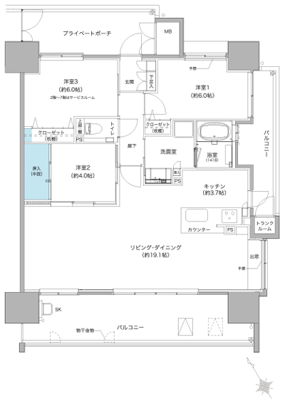 Floor: 3LDK, 2LDK+S(2F ~ 7F), the occupied area: 82.74 sq m, Price: 35,792,000 yen ~ 39,788,000 yen