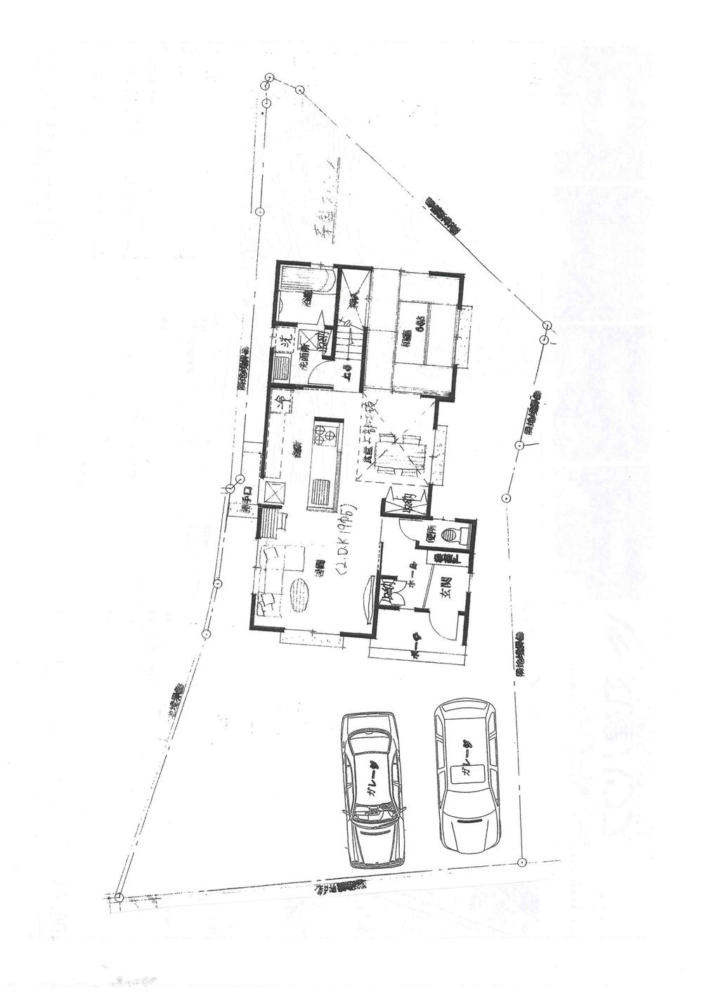 Compartment figure. Land price 10 million yen, Land area 188.59 sq m parking parallel three or more, Is a layout view of garden space was also reserved (plan drawings)! 