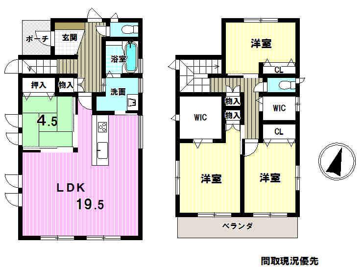 Floor plan. 33,980,000 yen, 4LDK, Land area 125.9 sq m , Building area 105.8 sq m new construction 4LDK