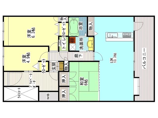 Floor plan. 3LDK, Price 19.5 million yen, Occupied area 70.55 sq m , Balcony area 14.03 sq m