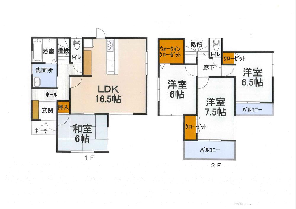Floor plan. 19,800,000 yen, 4LDK + S (storeroom), Land area 216.74 sq m , Building area 98.82 sq m 4LDK + WIC + all room storage. All room 6 quires more, 16.5 Pledge of LDK, It is livable living space of the south two-sided balcony!