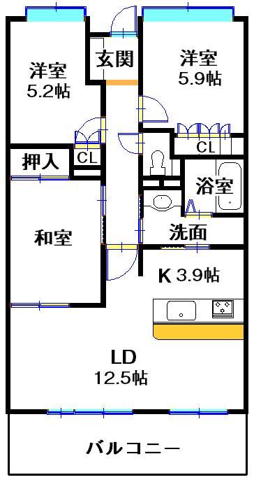 Floor plan. 3LDK, Price 15.8 million yen, Occupied area 73.01 sq m