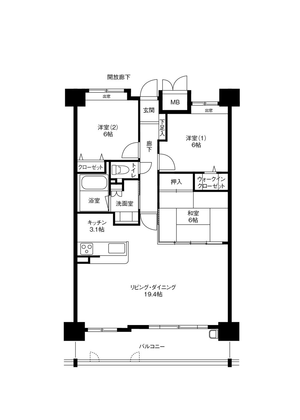 Floor plan. 3LDK, Price 25,900,000 yen, Occupied area 83.52 sq m , Spacious LDK of balcony area 12.89 sq m 22.5 Pledge. It has become even more likely to be the arrangement of the furniture in a rectangular living.