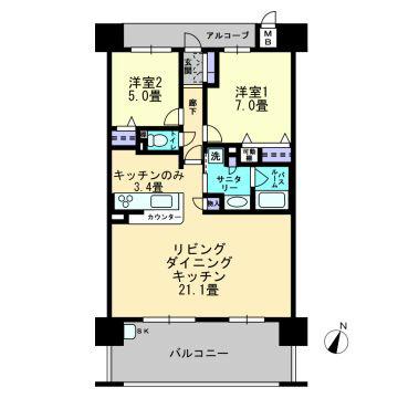 Floor plan. 2LDK, Price 18.3 million yen, Occupied area 68.87 sq m , Balcony area 14.2 sq m