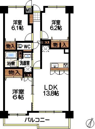 Floor plan. 3LDK, Price 14.8 million yen, Occupied area 71.08 sq m , Balcony area 11.97 sq m