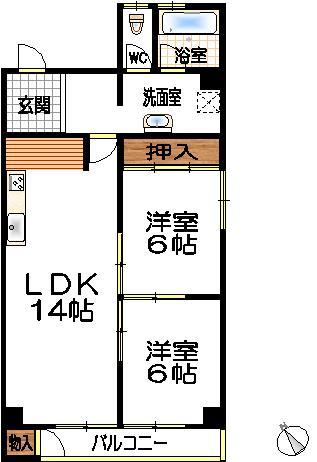 Floor plan. 2LDK, Price 6.8 million yen, Occupied area 60.89 sq m , Balcony area 4.96 sq m