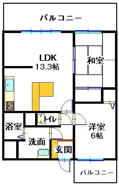 Floor plan. 2LDK, Price 11.8 million yen, Occupied area 57.96 sq m , Balcony area 3.7 sq m