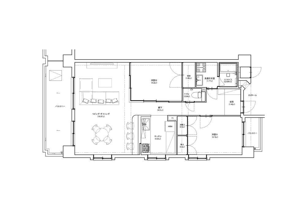 Floor plan. 2LDK, Price 19.5 million yen, Occupied area 76.77 sq m , Balcony area 15.8 sq m