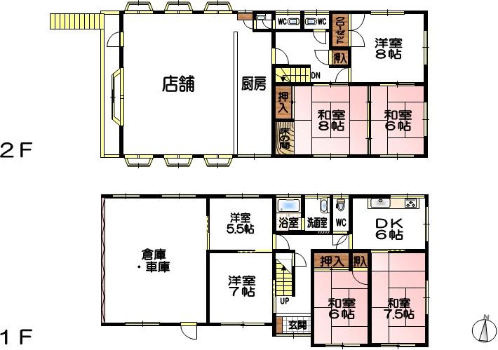 Floor plan. 25,500,000 yen, 7DK + 2S (storeroom), Land area 216 sq m , Building area 224.15 sq m