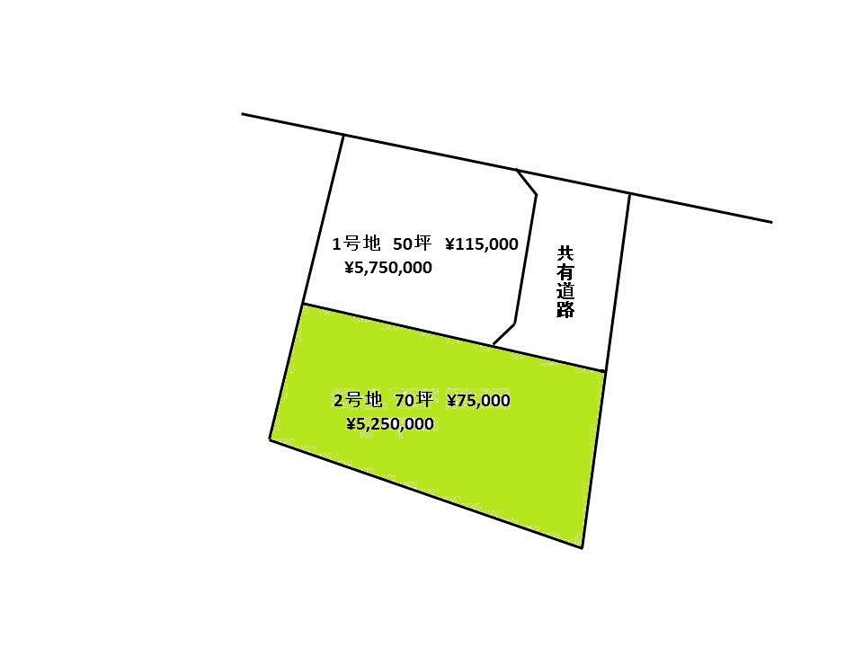 The entire compartment Figure. Of the whole readjustment view, This land is the No. 2 land (land that is colored in light green is this land) Amount 5.25 million yen (basis unit price 75,000 yen)