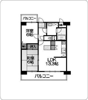 Floor plan. 2LDK, Price 9.8 million yen, Occupied area 57.96 sq m , Balcony area 12.24 sq m