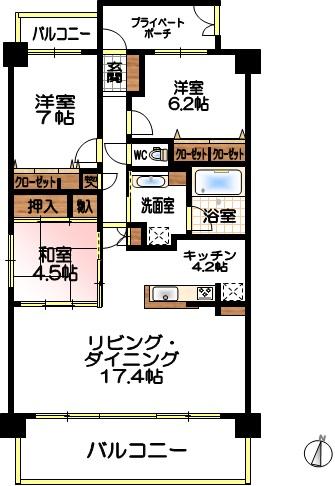 Floor plan. 3LDK, Price 26.5 million yen, Footprint 85.1 sq m , Balcony area 17.47 sq m