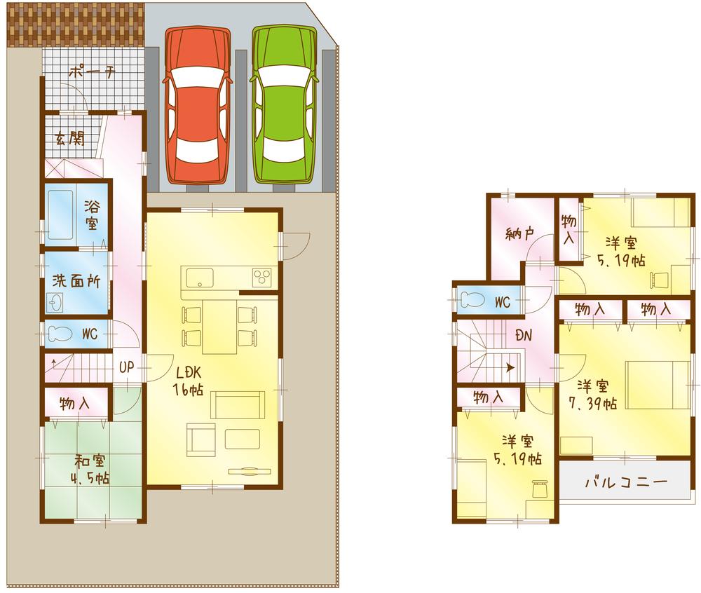 Floor plan. 25,153,000 yen, 4LDK + S (storeroom), Land area 139.84 sq m , Building area 102.68 sq m 4LDK + storeroom Stop easy parking. Parallel is two. 