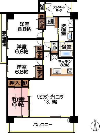 Floor plan. 4LDK, Price 25,700,000 yen, Footprint 107.42 sq m , Balcony area 16.2 sq m
