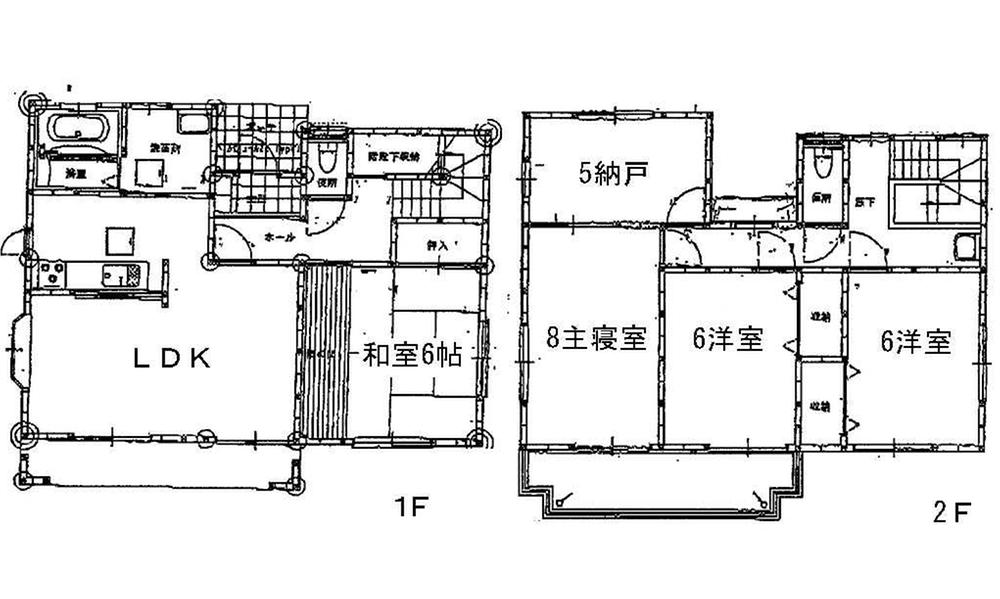 Floor plan. 26,800,000 yen, 4LDK + S (storeroom), Land area 185.84 sq m , Building area 138 sq m 1F  14LDK  6 sum 2F  8 Hiroshi  6 Hiroshi  6 Hiroshi  5 storeroom