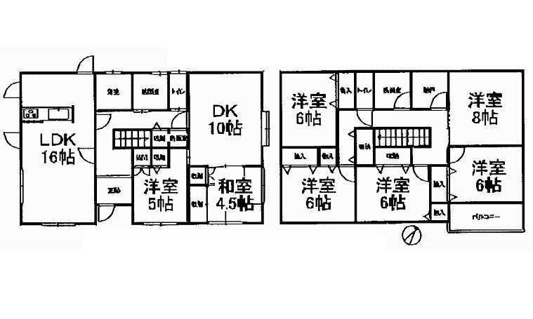 Floor plan. 35,800,000 yen, 7LDDKK + 2S (storeroom), Land area 244.62 sq m , Building area 167.27 sq m 1F  16LDK  10DK  4.5 sum  5 Hiroshi     toilet Wash bathroom 2F  8 Hiroshi  6 Hiroshi  6 Hiroshi  6 Hiroshi  6 Hiroshi     2 closet  toilet Wash