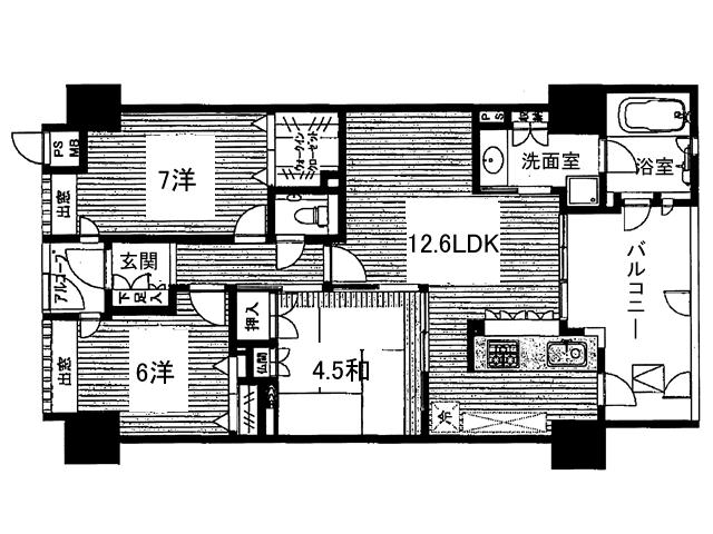 Floor plan. 3LDK, Price 22,800,000 yen, Occupied area 79.51 sq m , Balcony area 10.53 sq m living room is located 12.6 Pledge Together the kitchen, Bathroom, which is located on the veranda side boasts