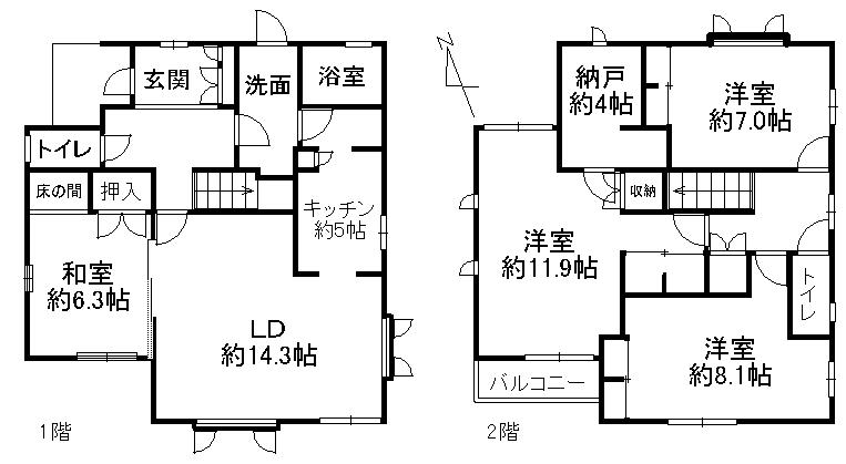 Floor plan. 20.8 million yen, 4LDK + S (storeroom), Land area 183.15 sq m , Building area 137.1 sq m