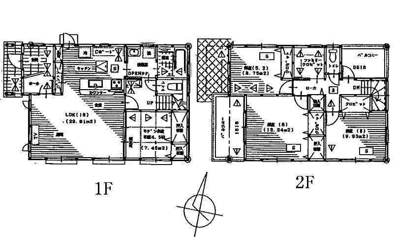 Floor plan. 23.8 million yen, 4LDK, Land area 285.93 sq m , Building area 108.88 sq m   [ 1F ]  18LDK 4.5 sum   [ 2F ]  8 Hiroshi 6 Hiroshi 5.2 Hiroshi WIC toilet