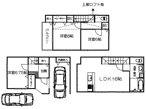 Floor plan. 25,500,000 yen, 3LDK, Land area 63.58 sq m , Building area 107.53 sq m