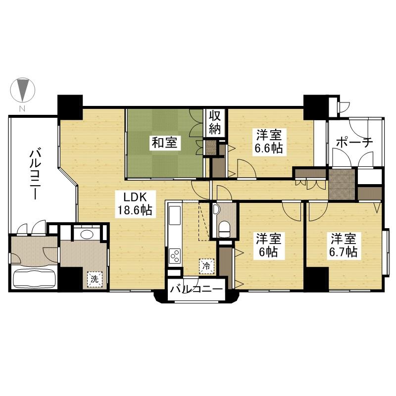Floor plan. 4LDK, Price 26,900,000 yen, Occupied area 94.49 sq m , Balcony area 13.08 sq m