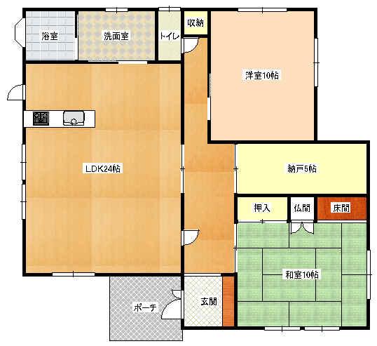 Floor plan. 37.5 million yen, 2LDK + S (storeroom), Land area 375.89 sq m , Building area 110.96 sq m LDK24 Pledge Japanese-style room 10 Pledge Western-style 10 Pledge Storeroom