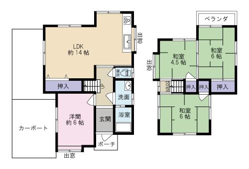 Floor plan. 6.9 million yen, 4LDK, Land area 184.04 sq m , Building area 81.14 sq m LDK14 Pledge, Hiroshi 6 Pledgeese-style room 6 quiresese-style room 6 quiresese-style room 4.5 Pledge