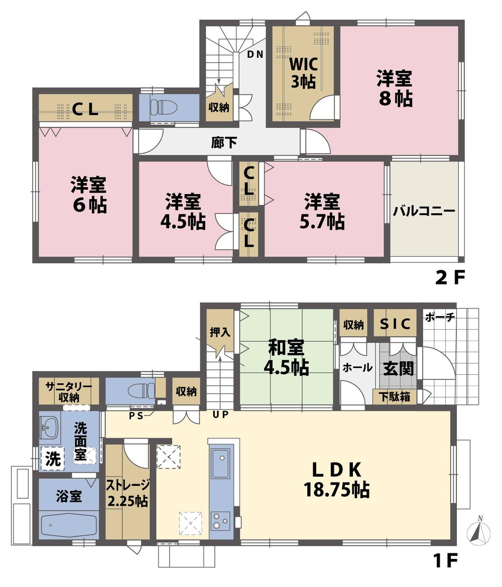 Floor plan. (No.1), Price 25,980,000 yen, 5LDK+S, Land area 139.35 sq m , Building area 119.04 sq m
