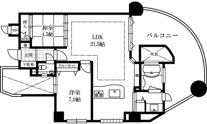 Floor plan. 2LDK, Price 27,800,000 yen, Occupied area 72.03 sq m , Balcony area 25.73 sq m