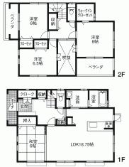 Floor plan. 26,800,000 yen, 4LDK, Land area 193.73 sq m , Building area 109.41 sq m 18.75LDK! Spacious be placed a sofa! 
