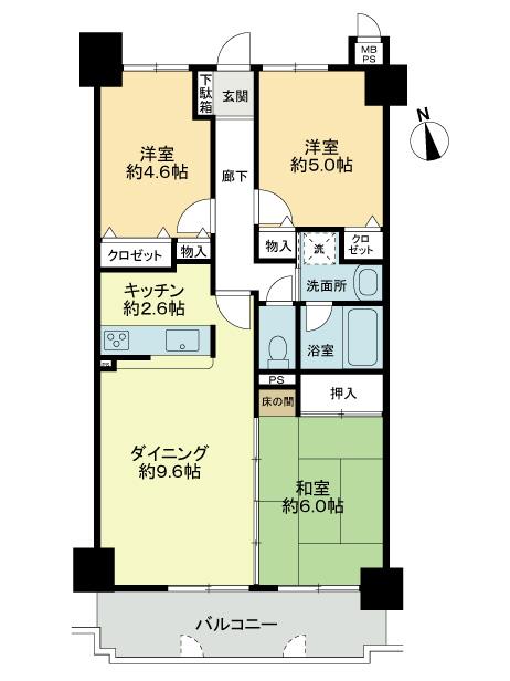 Floor plan. 3DK, Price 11.8 million yen, Occupied area 65.39 sq m , Balcony area 8.31 sq m floor plan