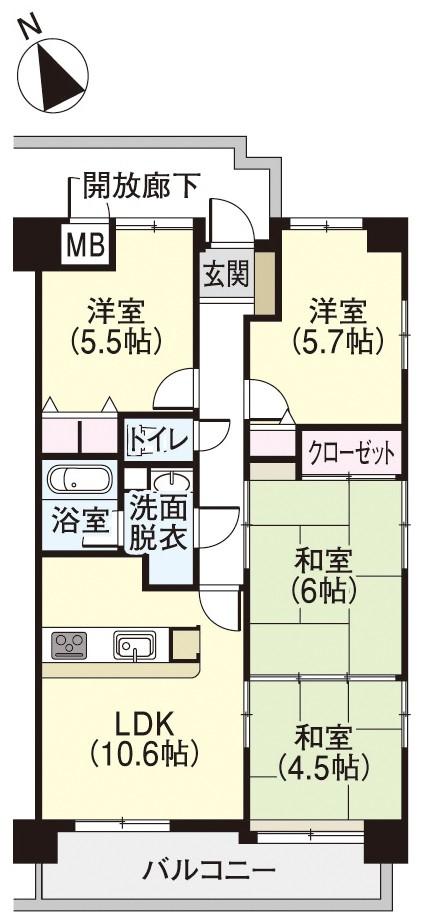 Floor plan. 4LDK, Price 10.6 million yen, Occupied area 71.49 sq m , Balcony area 8.73 sq m