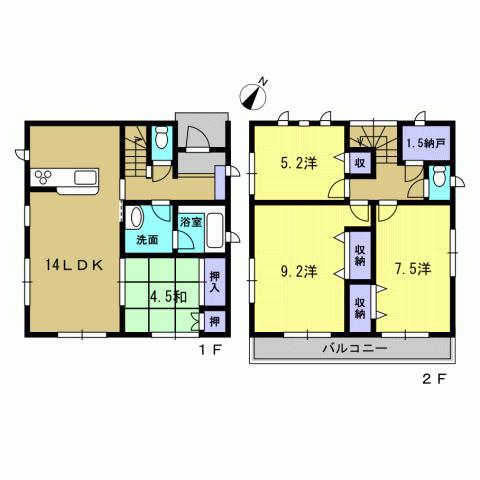 Floor plan. 18.5 million yen, 4LDK + S (storeroom), Land area 165 sq m , Building area 95.58 sq m 4LDK