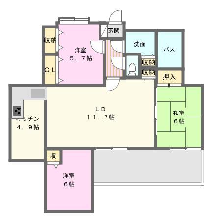 Floor plan. 3LDK, Price 17.3 million yen, Occupied area 73.25 sq m , Balcony area 12 sq m