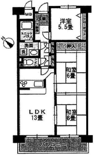 Floor plan. 3LDK, Price 9.4 million yen, Occupied area 65.44 sq m , Balcony area 2.71 sq m