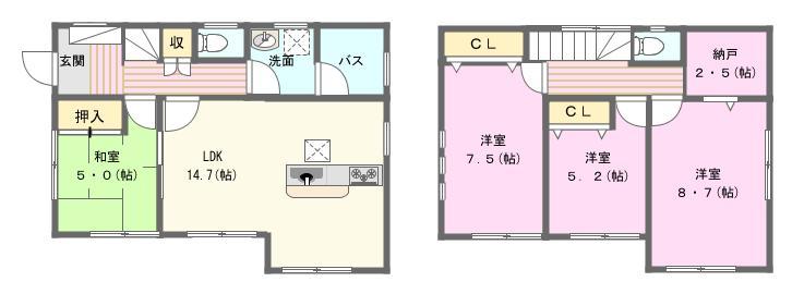 Floor plan. 20.8 million yen, 4LDK, Land area 134.99 sq m , Building area 97.6 sq m