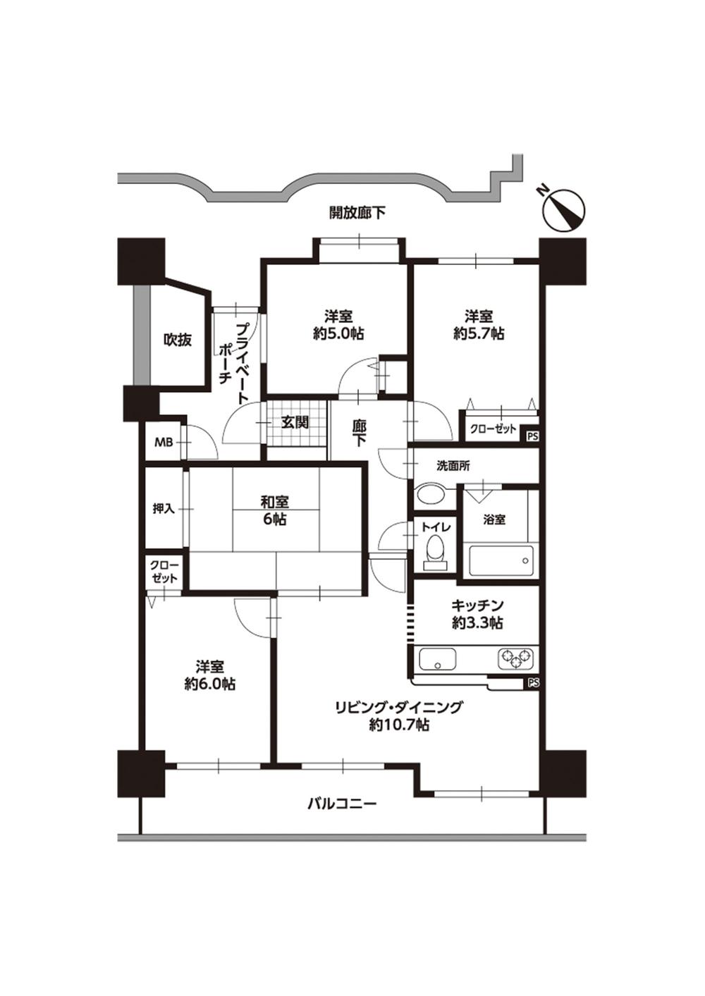 Floor plan. 4LDK, Price 18.3 million yen, Occupied area 73.72 sq m , Balcony area 10.2 sq m