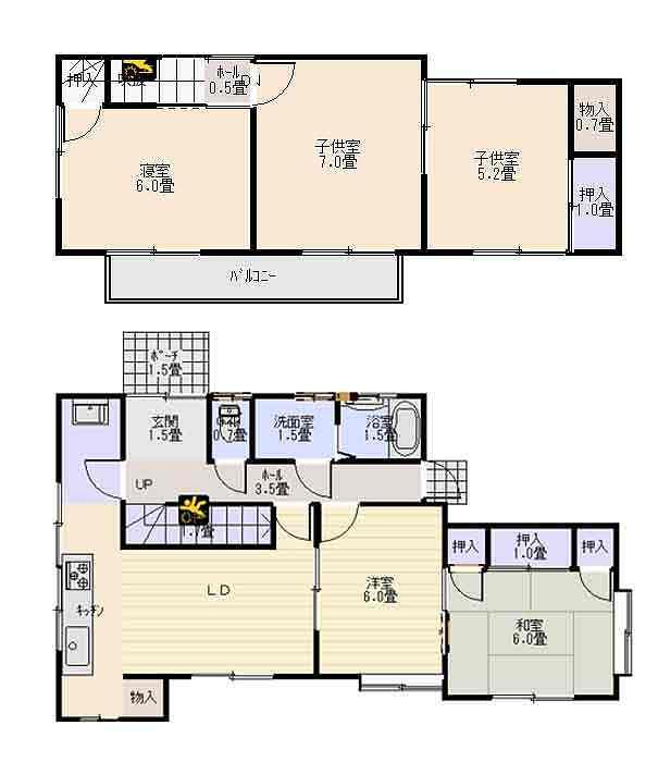 Floor plan. 6.8 million yen, 5DK, Land area 117.95 sq m , Building area 97.59 sq m