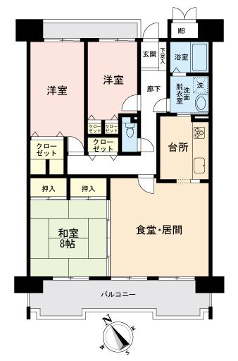 Floor plan. 3LDK, Price 10.5 million yen, Occupied area 94.01 sq m , Balcony area 13.84 sq m