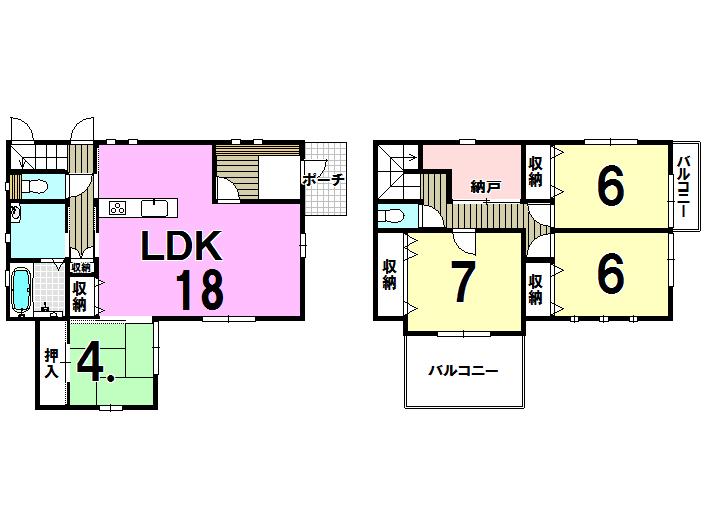 Floor plan. 25,400,000 yen, 4LDK + S (storeroom), Land area 166.42 sq m , Building area 106.82 sq m