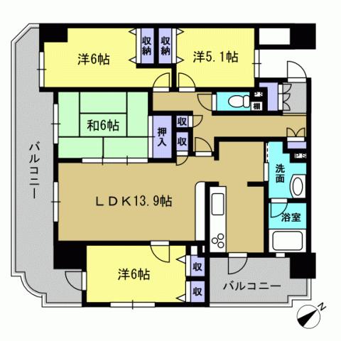 Floor plan. 4LDK, Price 18.5 million yen, Occupied area 85.11 sq m , Balcony area 24.01 sq m 4LDK