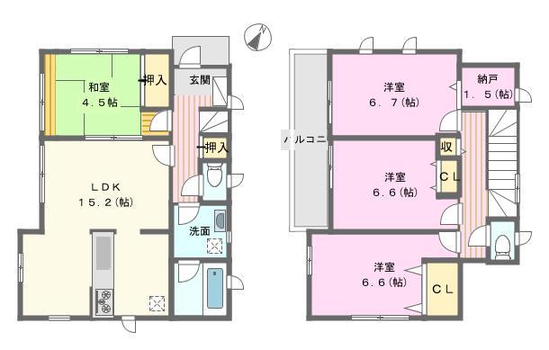 Floor plan. 22.5 million yen, 4LDK, Land area 170.78 sq m , Building area 96.79 sq m
