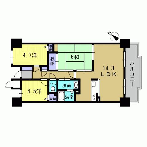 Floor plan. 3LDK, Price 8.2 million yen, Occupied area 69.45 sq m , Balcony area 8.95 sq m 3LDK