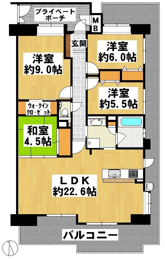 Floor plan. 4LDK, Price 27,800,000 yen, Occupied area 99.98 sq m , Balcony area 39.6 sq m