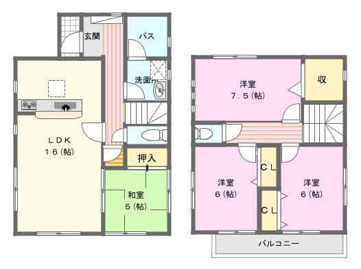 Floor plan. 19,800,000 yen, 4LDK, Land area 156.03 sq m , Building area 96.39 sq m